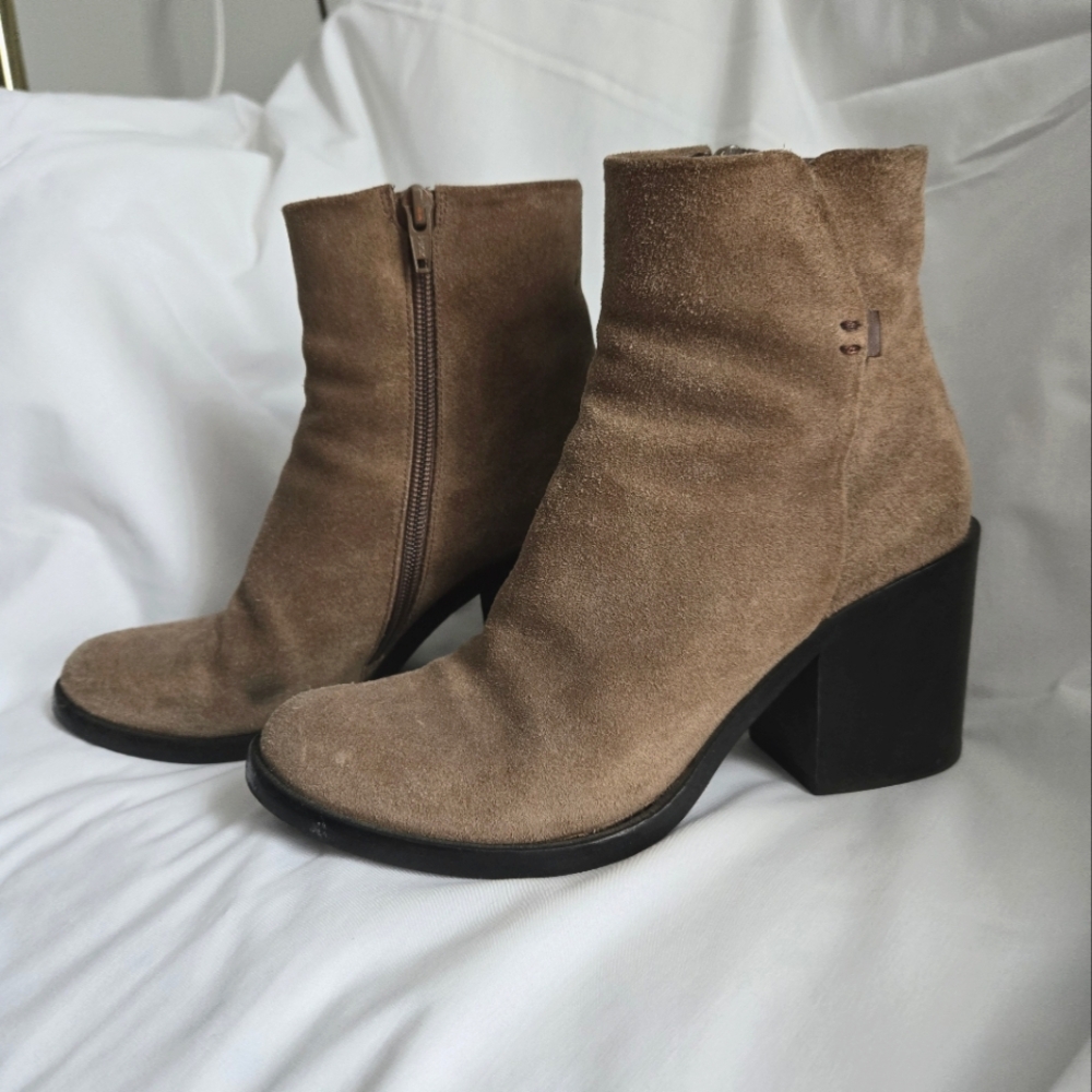 Coclico Suede Leather Ankle Boots Block Heel Made In Spain